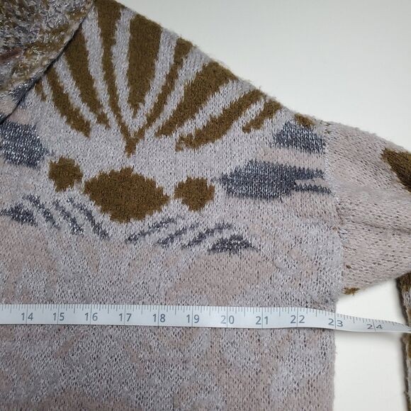 Free People Women’s Cardigan XS Green Cream Long Sleeve Sweater Oversized Boho - Picture 10 of 11